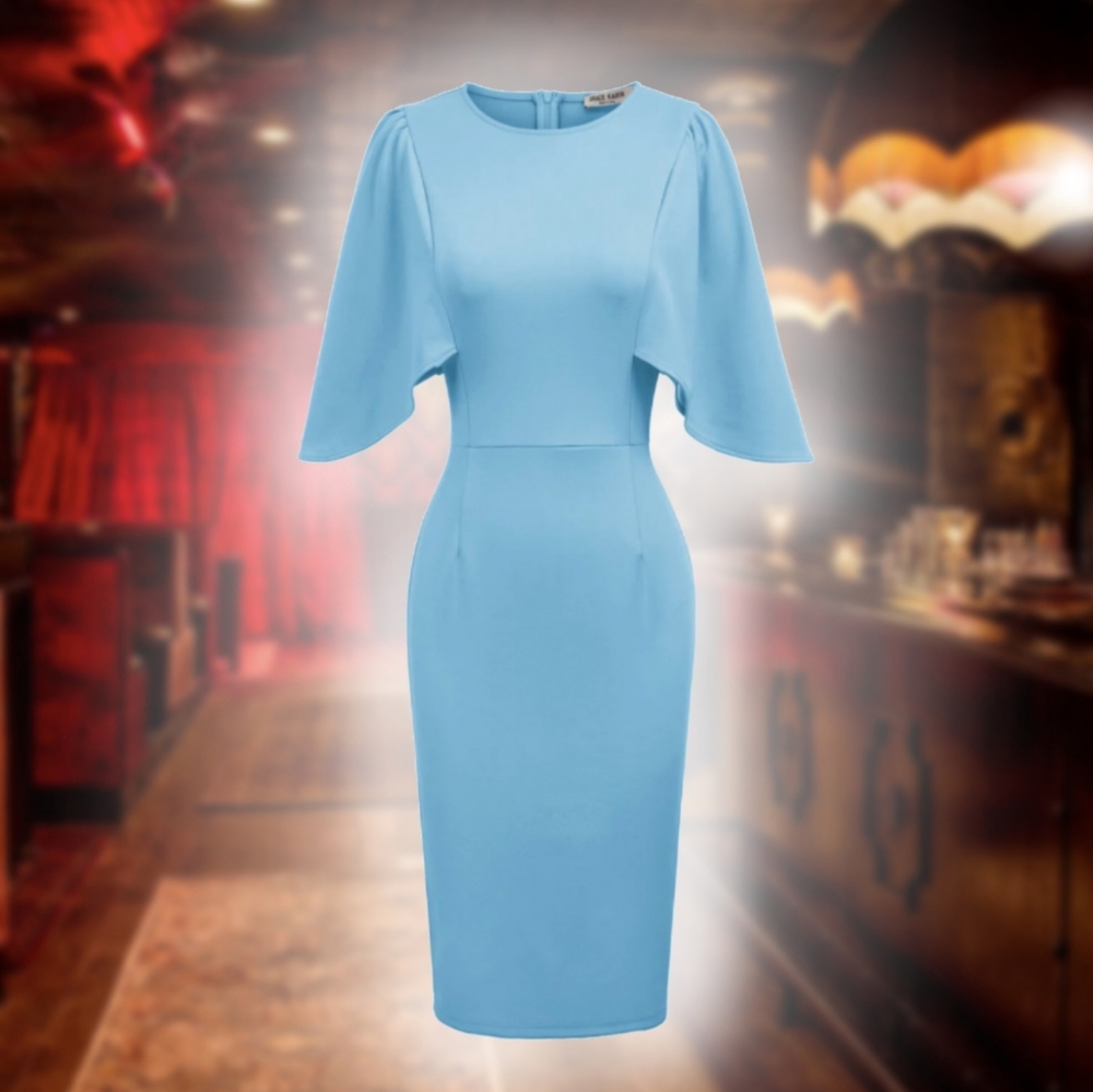 Grace Karin 3/4 Ruffle Sleeve Bodycon | Blue | LG